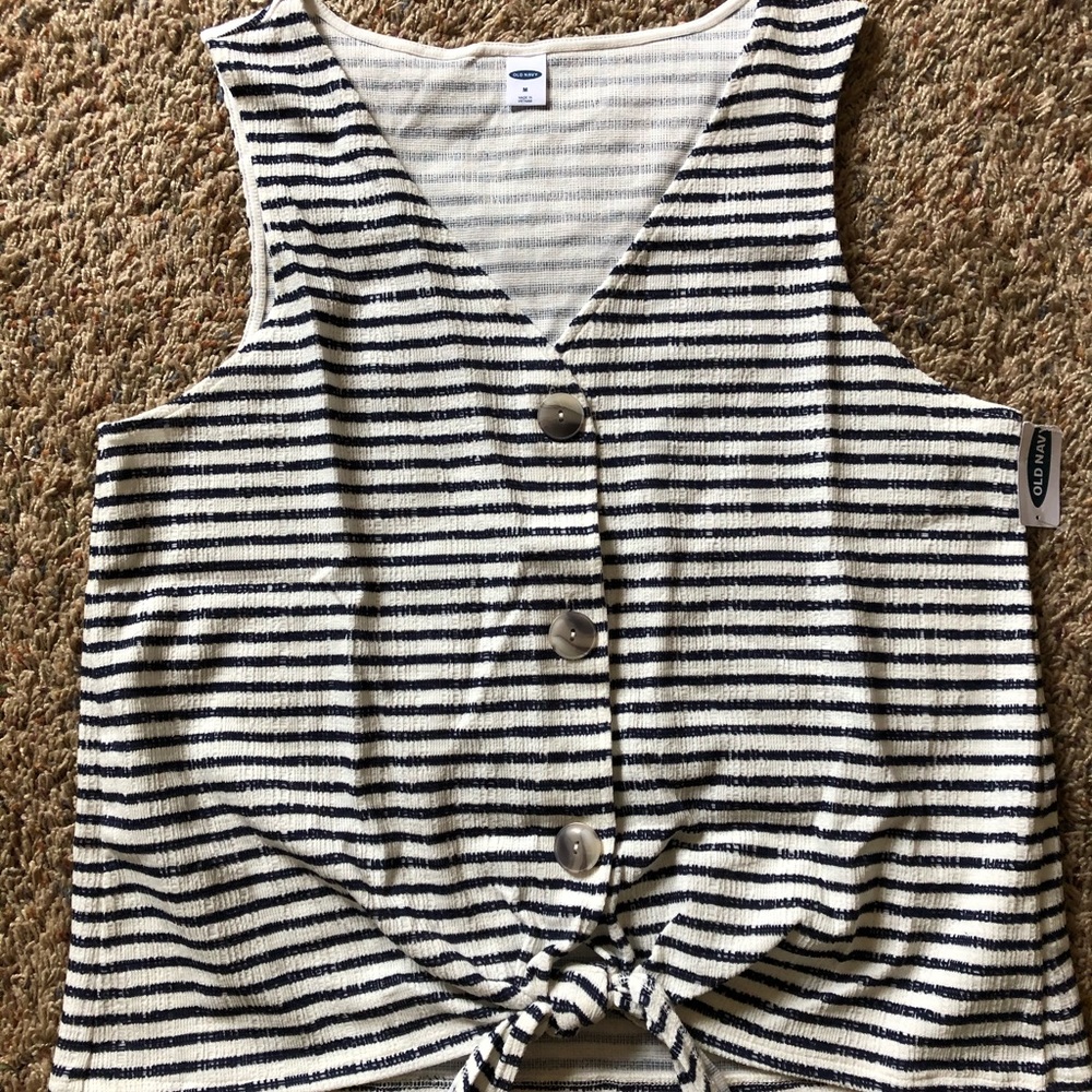 NEW Old Navy Sleeveless Top Striped Navy Cream M